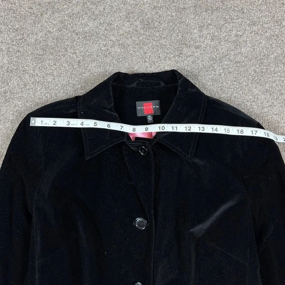 Gallery Black Velour Mid Length Single Breasted Pea Coat Women’s XL Car Coat - Picture 7 of 10